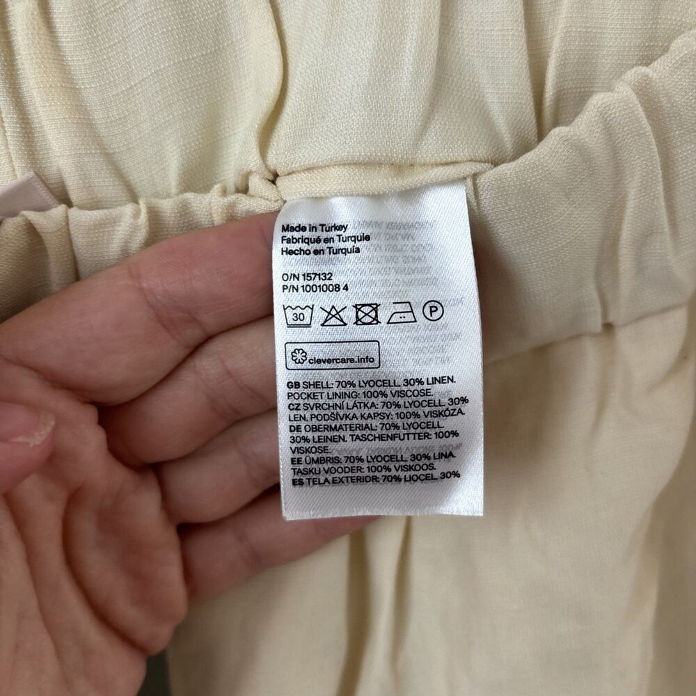 H&M Linen Blend Shorts Womens Light Yellow Elastic Waist Casual Summer - Picture 5 of 7